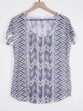 Prana Living Danni gray design short sleeve top shirt blouse Large polyester